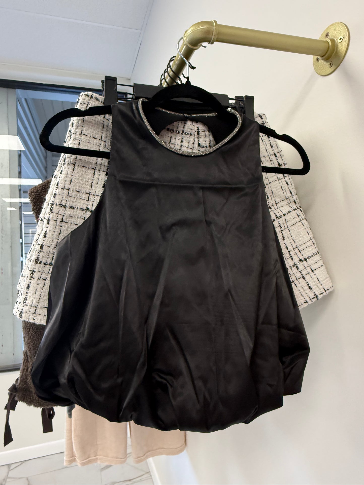 Black Rhinestone Trim Top