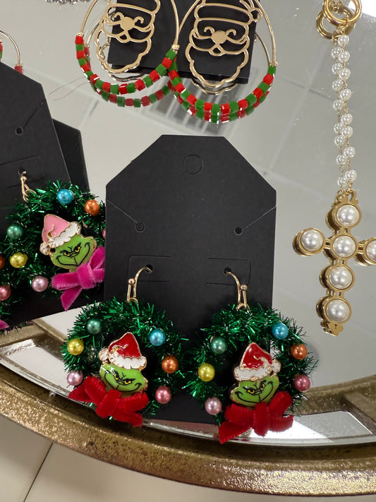 Grinch Wreath Earrings