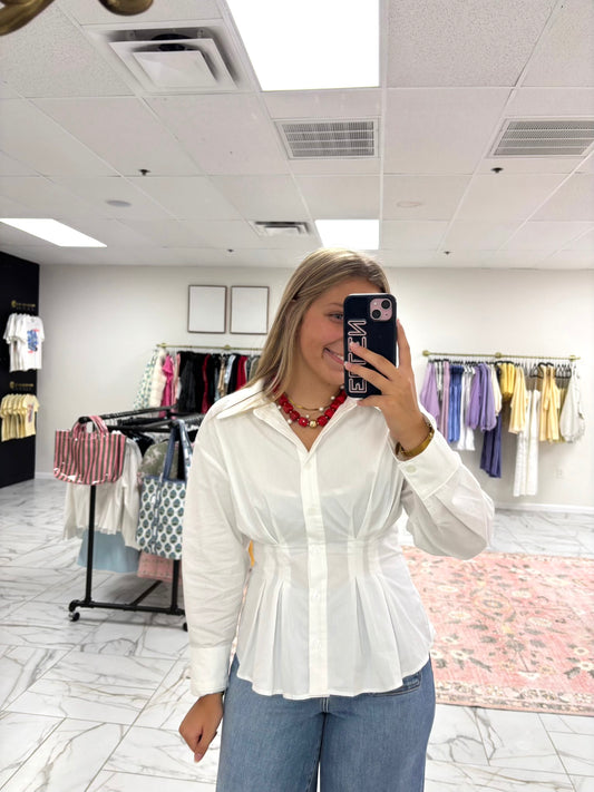 Pleated Button Down Shirt