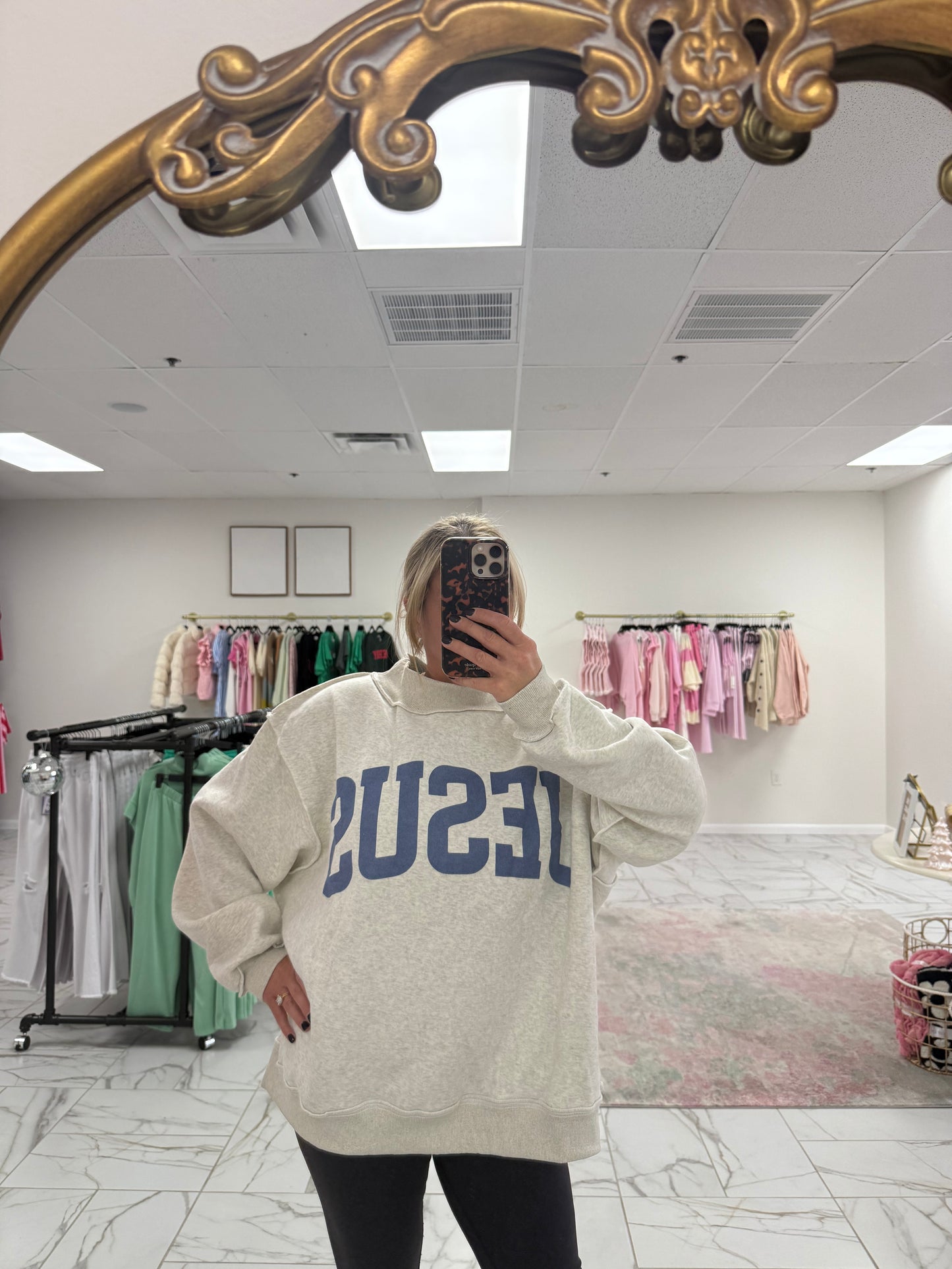 Jesus and God Is Good Mock Neck Reversible Sweatshirt