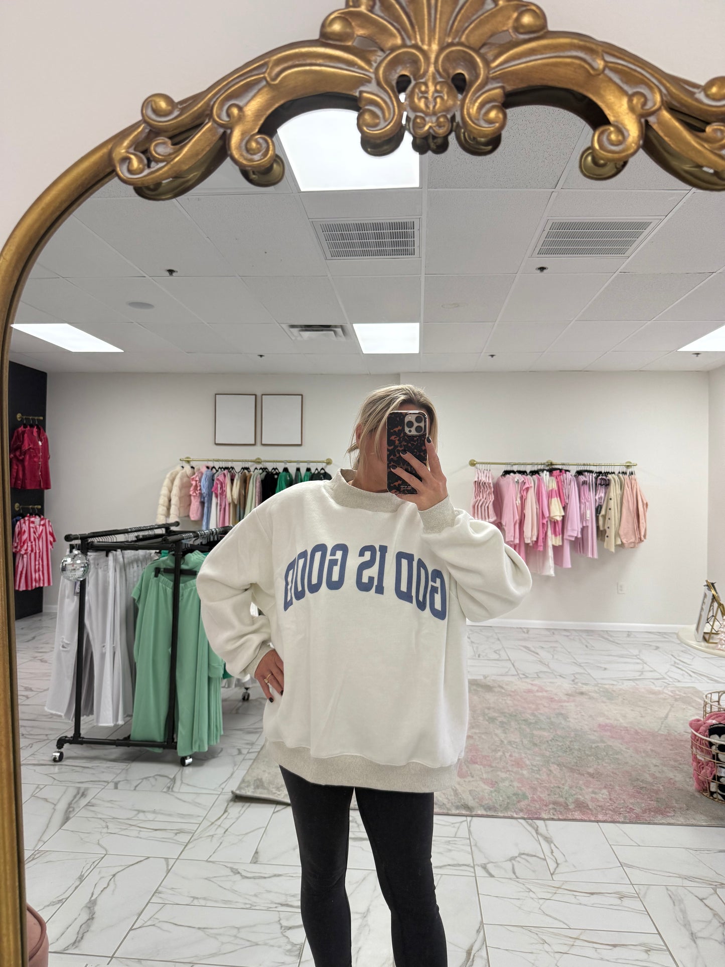 Jesus and God Is Good Mock Neck Reversible Sweatshirt