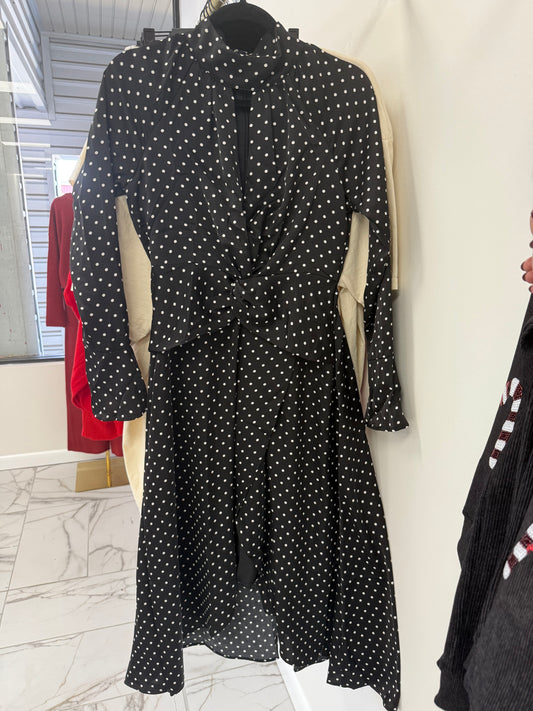 Polka Dot Mock Neck Asymmetrical Hem Dress