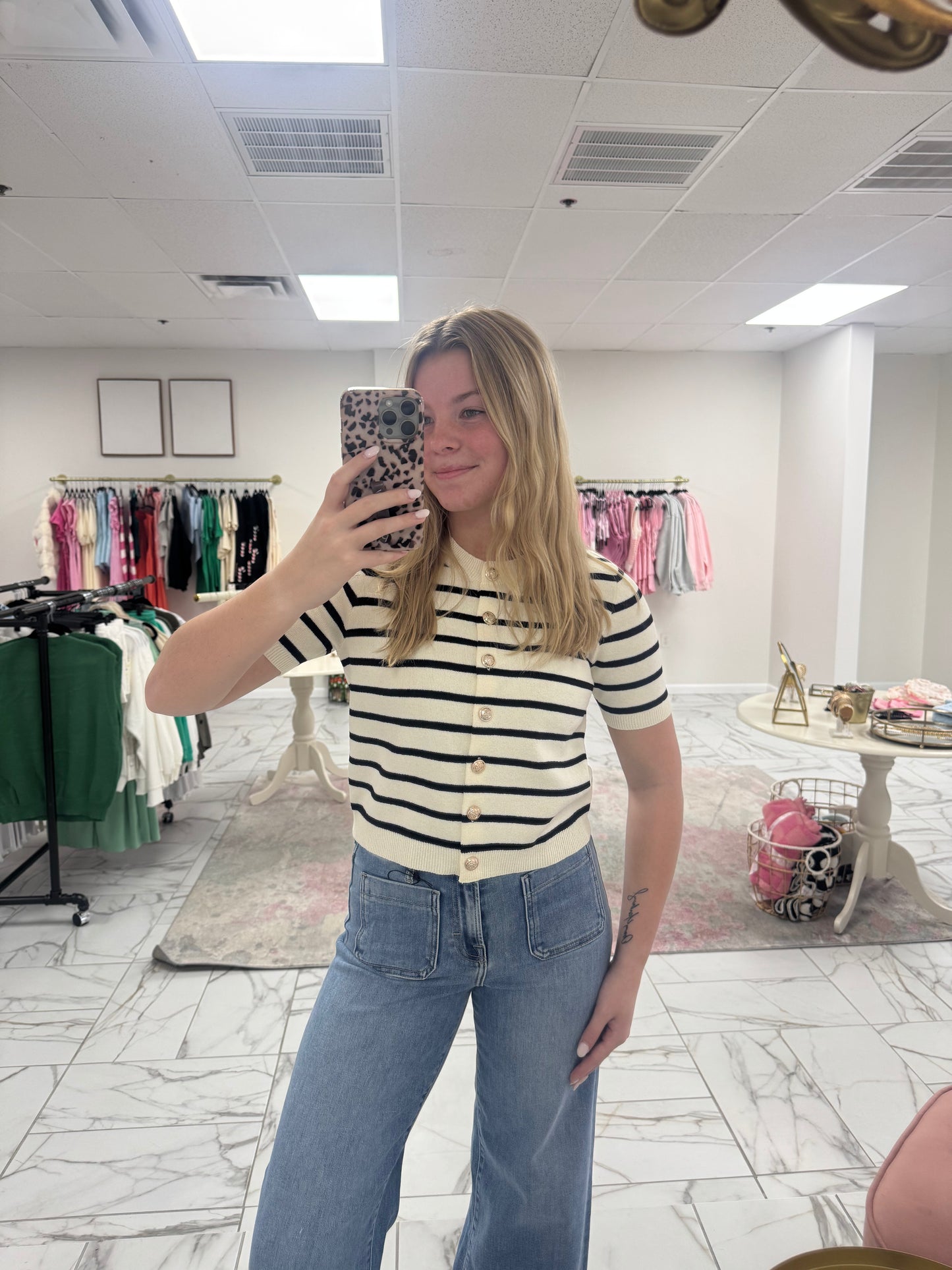 Black and Cream Striped Sweater Top