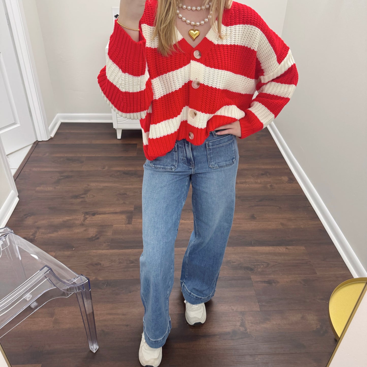Red and Ivory Striped Sweater