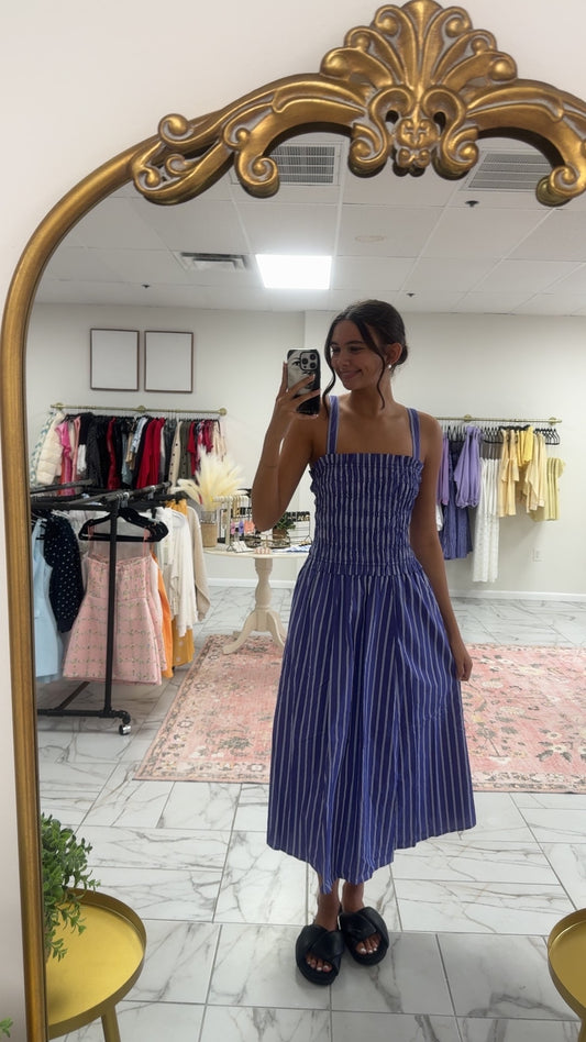 Purple and White Striped Midi Dress