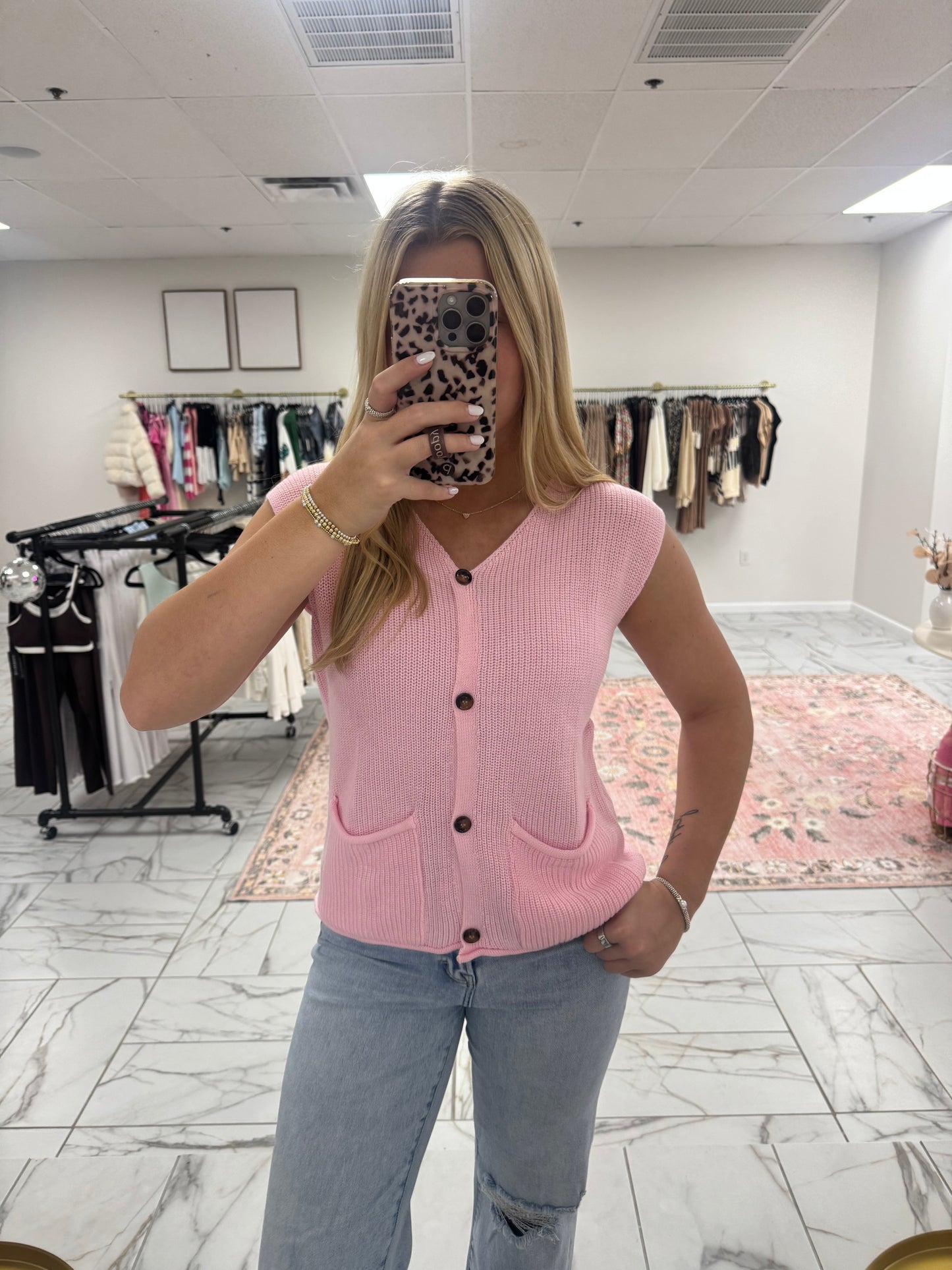 Pink V Neck Sweater Vest