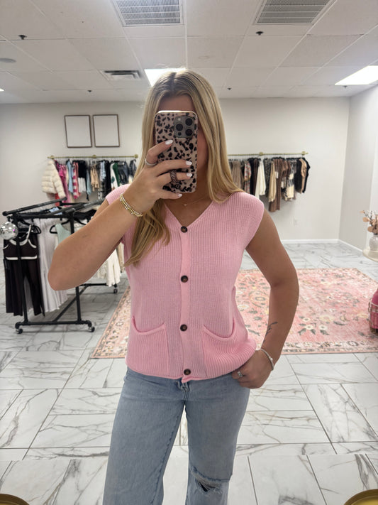 Pink V Neck Sweater Vest