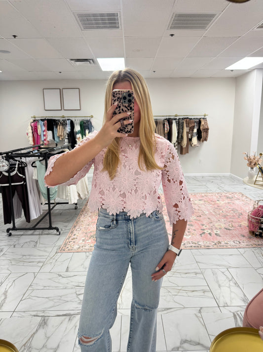 Pink Lace Cropped Top
