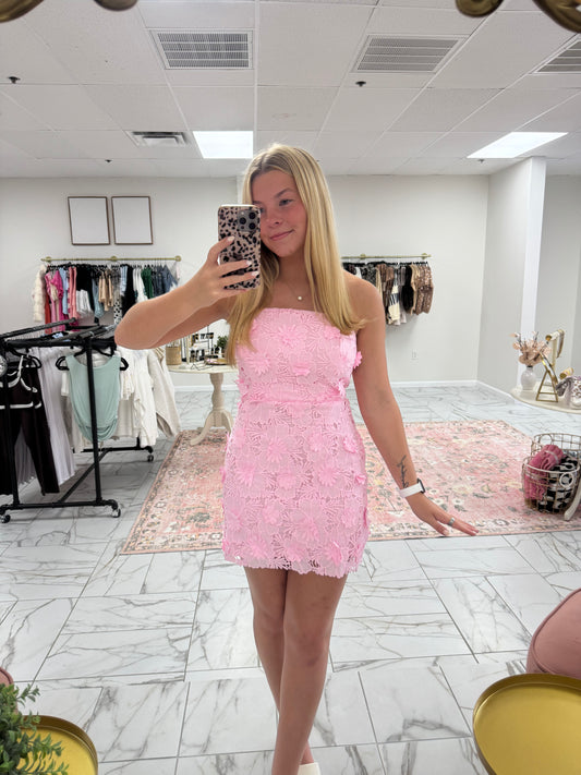 Pink Floral Strapless Dress