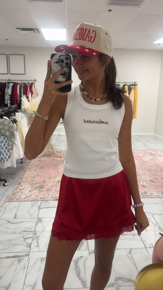 Red Lace Trim Mini Skirt