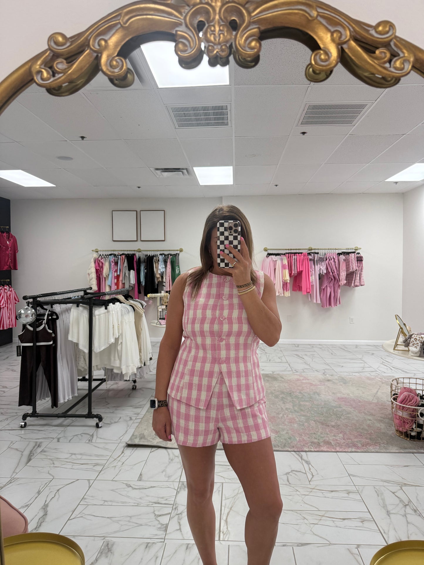 Pink Gingham Print Set