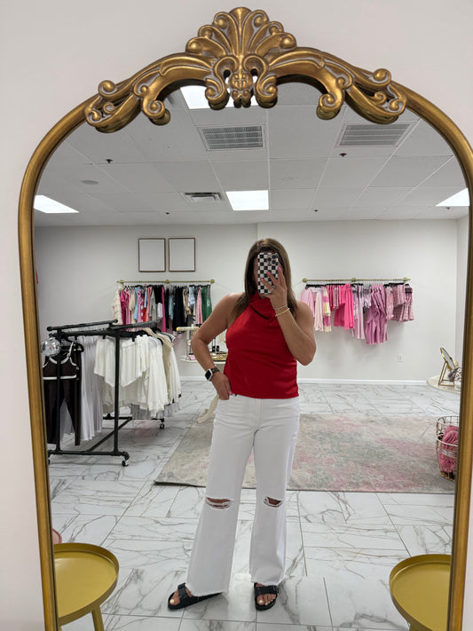 Red Satin Halter Neck Top