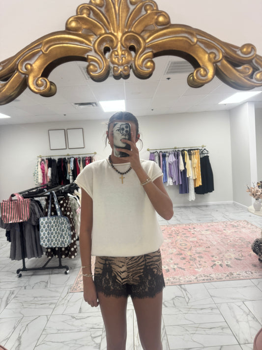 Tiger Print Lace Trim Shorts