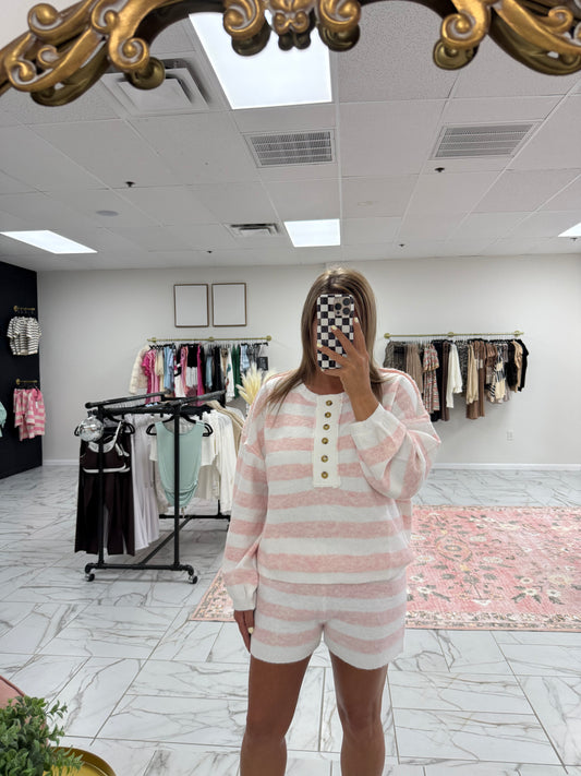 White and Pink Striped Set