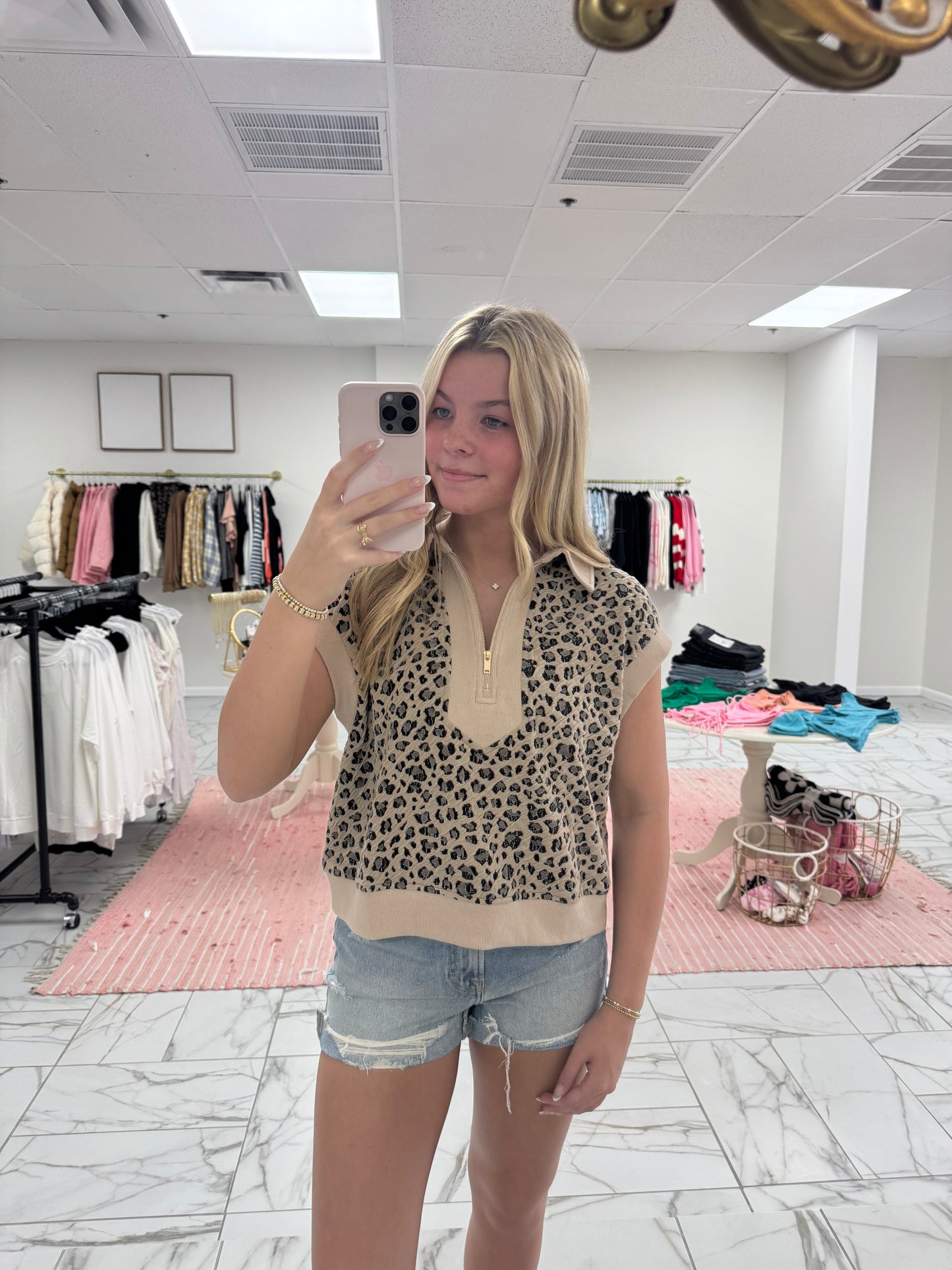 Leopard Quarter Zip Top