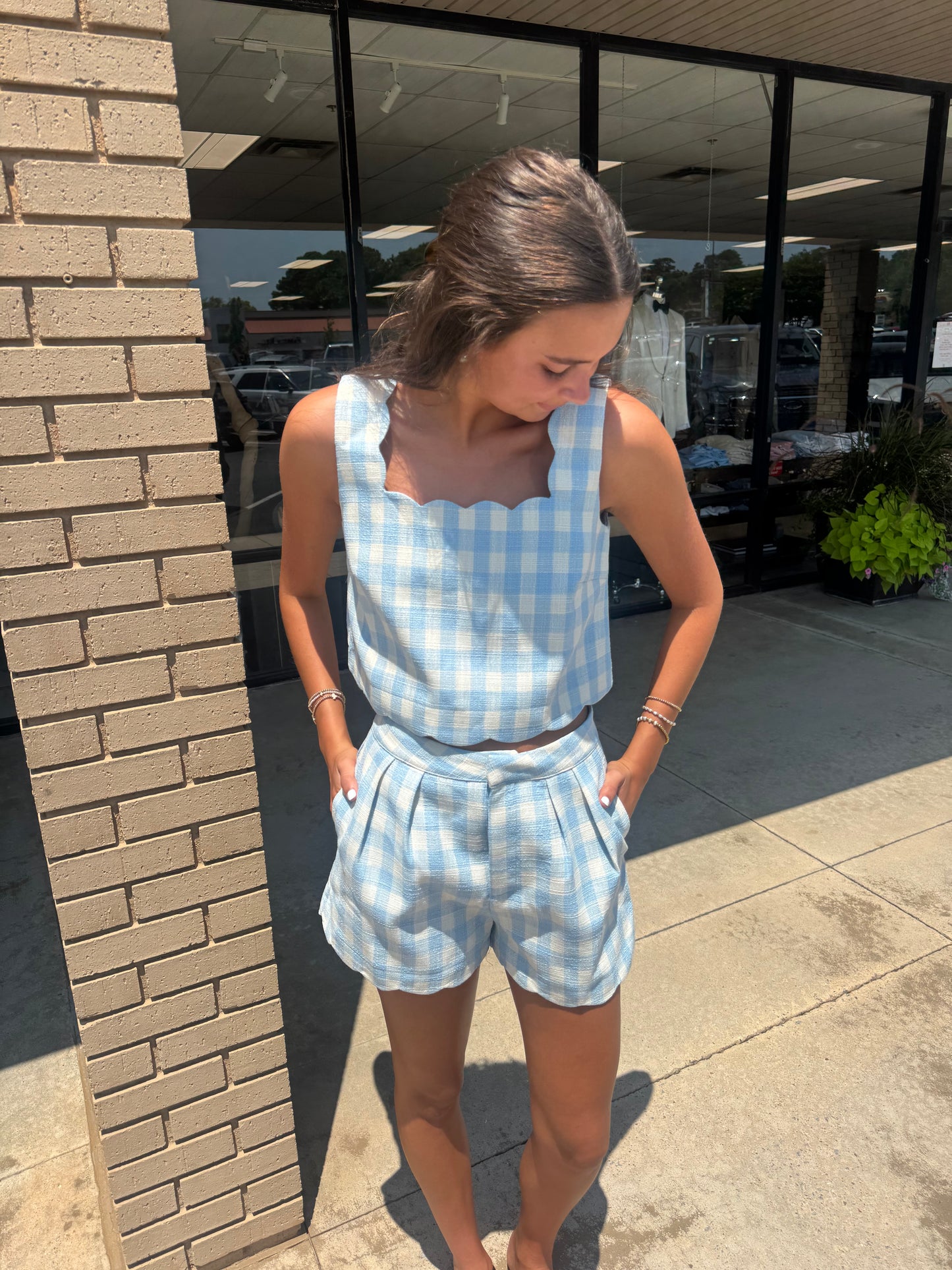 Blue Scalloped Gingham Set