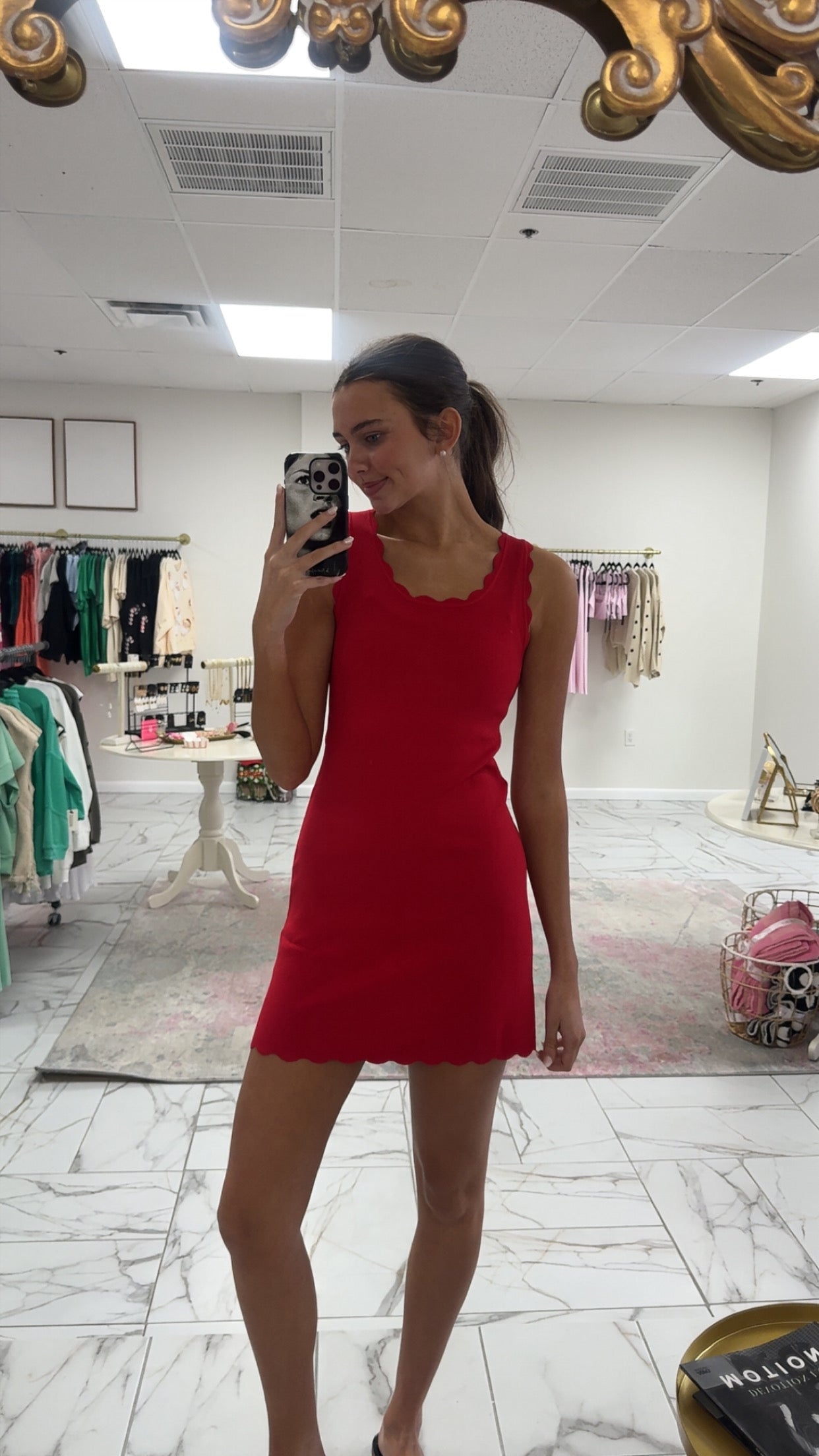 Red Scallop Detail Sleeveless Dress