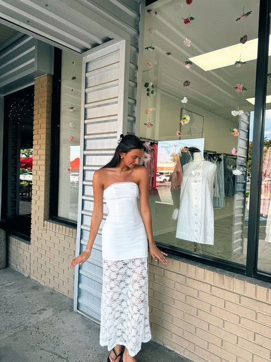 Off White Floral Lace Maxi Dress