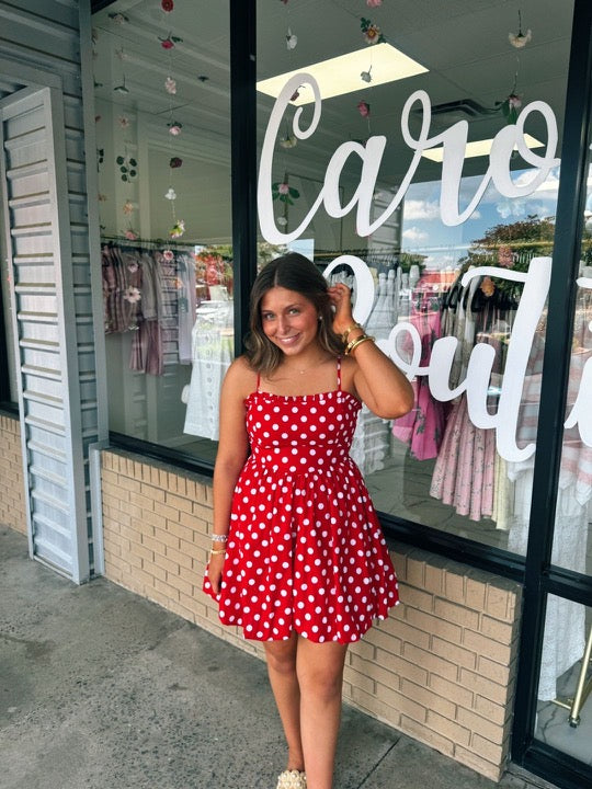 Red and White Polka Dot Mini Bubble Dress