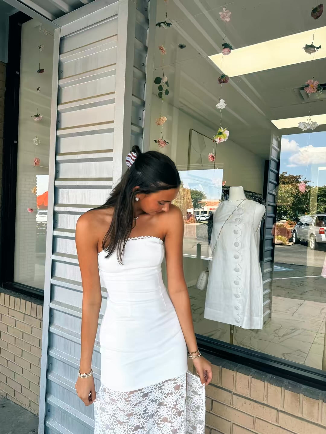 Off White Floral Lace Maxi Dress