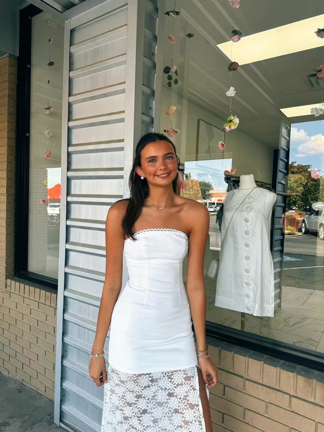 Off White Floral Lace Maxi Dress