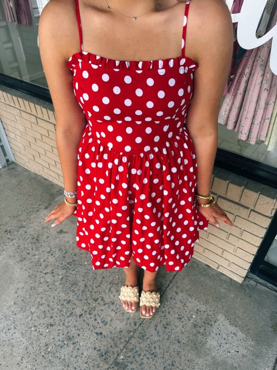 Red and White Polka Dot Mini Bubble Dress