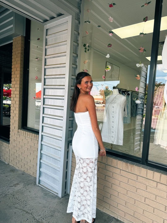 Off White Floral Lace Maxi Dress